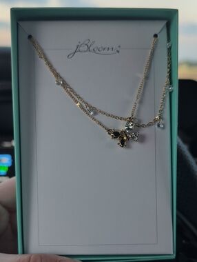 Gold Layered Butterfly Necklace with Clear Crystals